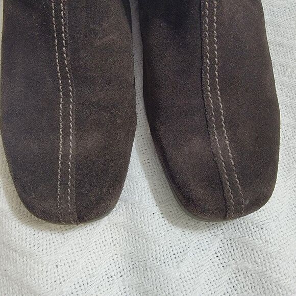 LA CANADIENNE Waterproof Suede Ankle Bootie Square Toe Low Wedge Brown Size 10 - Picture 3 of 16